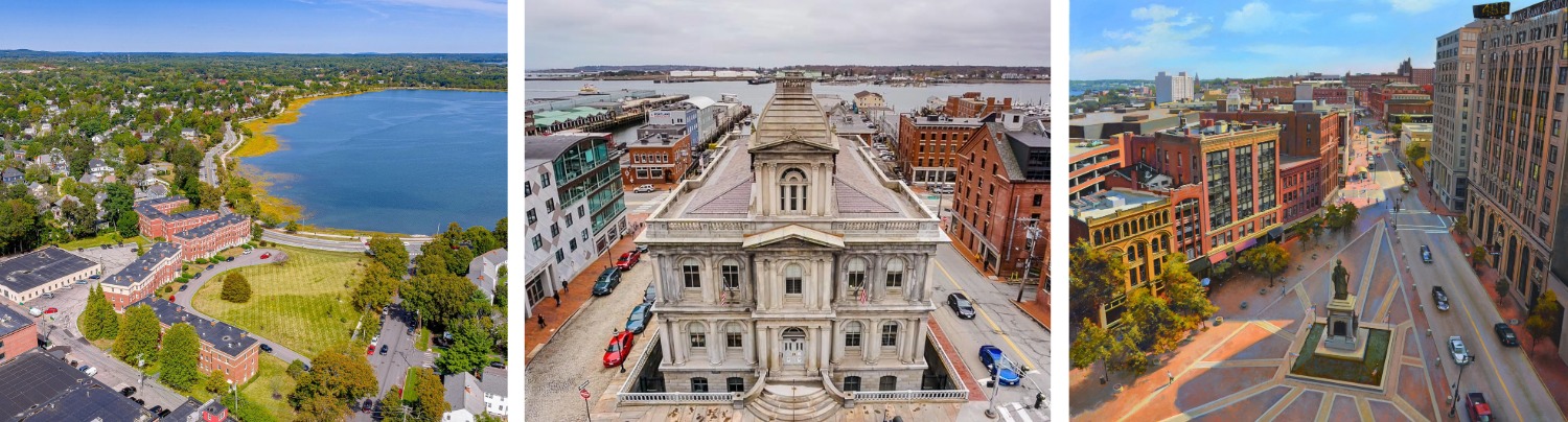 Images of Baxter Boulevard, Portland City Hall, Monument Square in Portland Maine