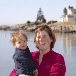 Mother and son on Maine coast