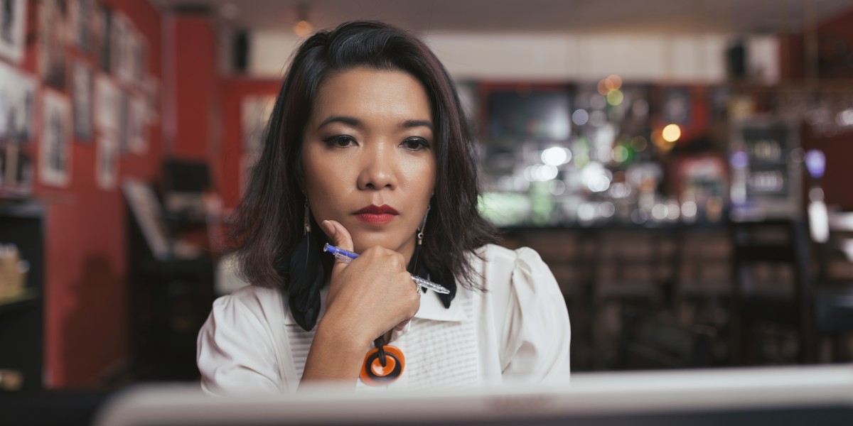 Woman looking at computer