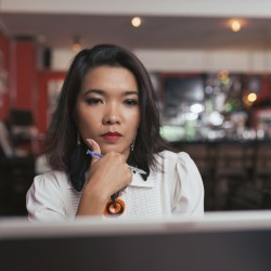 Woman looking at computer