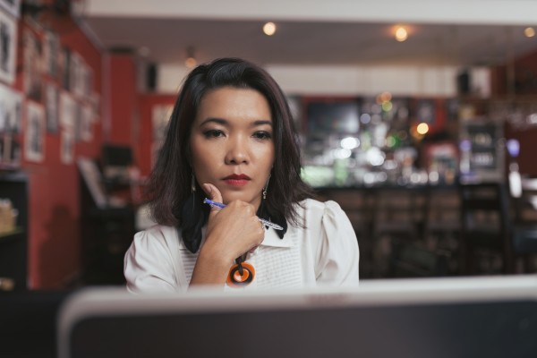 Woman looking at computer