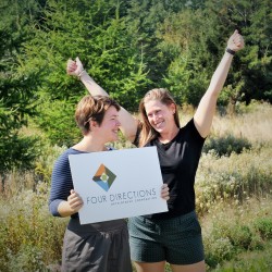 Girls standing with a sign