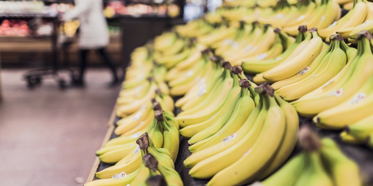 Display of bananas in the grocery store