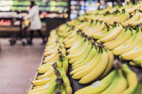 Display of bananas in the grocery store