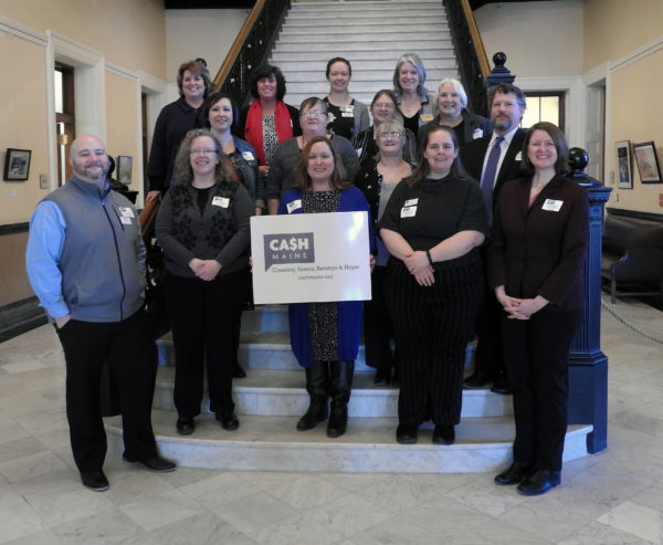 Coalition members on the stairs at the statehouse