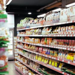 items on shelves in a grocery store