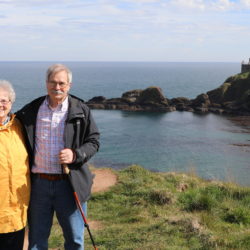 Older woman and man on the Maine coast