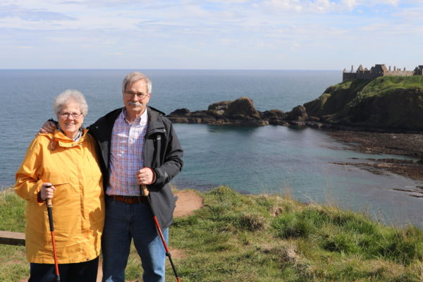 Older woman and man on the Maine coast